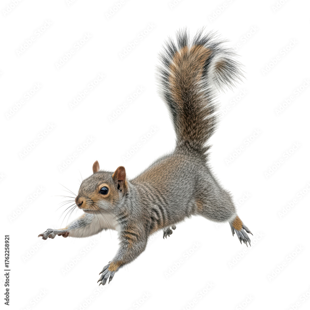 Fototapeta premium Lively squirrel in dynamic pose with bushy tail and alert expression