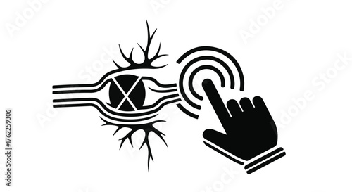 Fingertip interacts with abstract visual stimulus, symbolizing connection and awareness.