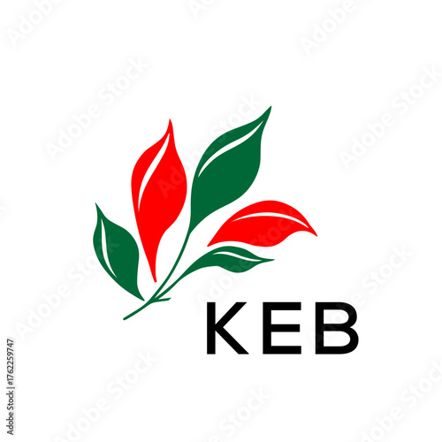 Modern Abstract Leaf Logo Design – KEB Later Logo, Red and Green Nature-Inspired Brand Icon
