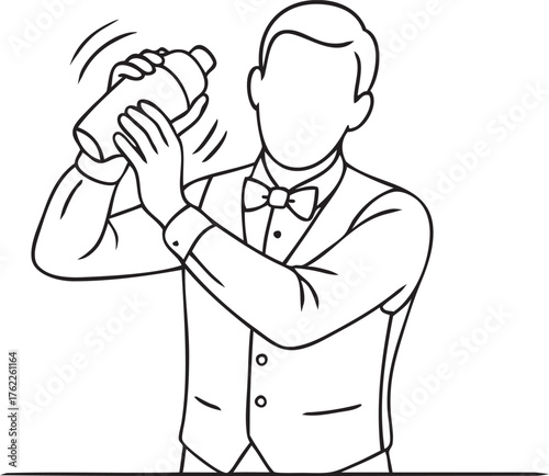 Bartender shaking cocktail line art