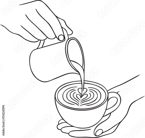 Barista pouring milk latte art line art