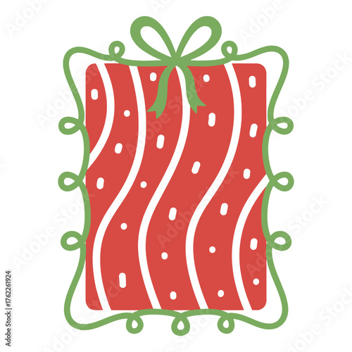 Christmas Red Present Box Illustration with Green Bow Vector Illustration Design