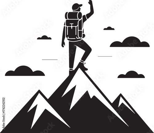 vector of a hiker climbing a mountain 