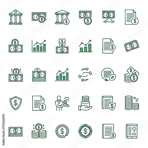 Financial Icons Set Banking Investment and Growth Symbols
