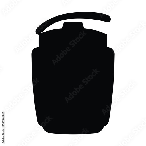 Minimal Black Trash Can Icon Symbol -Simple black trash bin icon isolated on gray background representing delete, recycle, waste disposal, and file removal in digital interfaces.