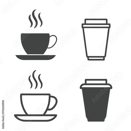 Set of coffee cup icons and to go coffee cup icons