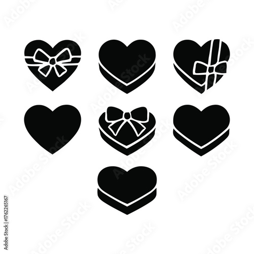 Gift box heart shapes for valentines day love and celebration icons