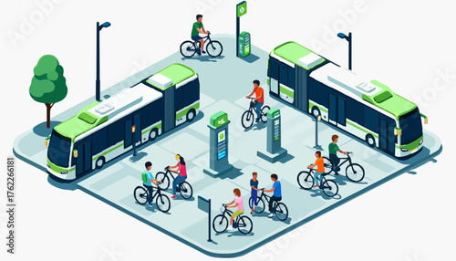 Green Urban Commuting Bikes, Buses, City Life