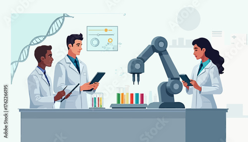 Scientists conducting advanced lab research