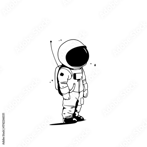 Astronaut. Astronaut simple black and white line art vector logo