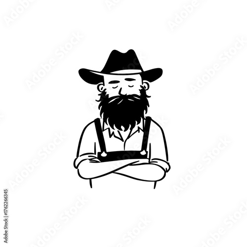 Farmer. Farmer simple black and white line art vector logo