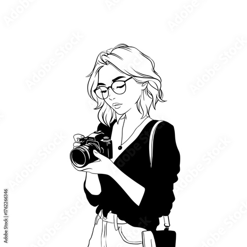 Influencer. Influencer simple black and white line art vector logo