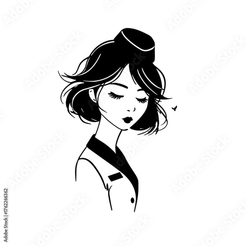 Flight Attendant. Flight Attendant simple black and white line art vector logo