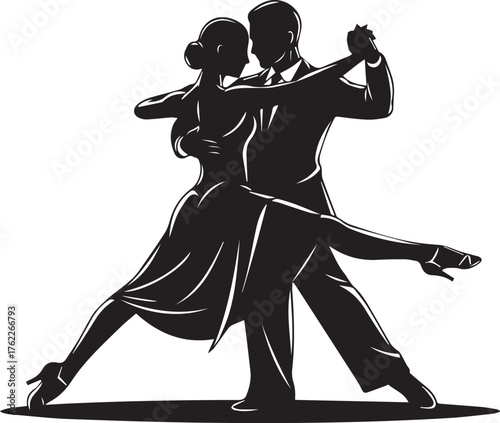 Elegant couple dancing tango silhouette