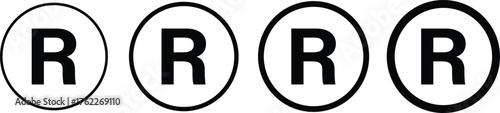 Copyright,Trademark  Black Registered Symbol R in Circle R symbol, transparent background, Service mark and trademark right collection logo,
