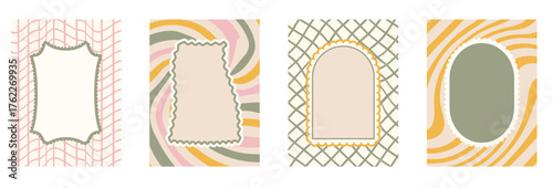 Scallop frames set on whimsical covers.. Vector retro blank text boxes