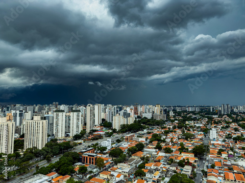 The storm is coming from the city. São Paulo City, Itaim Bibi District, Brazil.