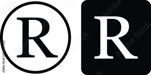 Set of trademark r circle icon set, Registered trademark symbol, line art vector illustration.
