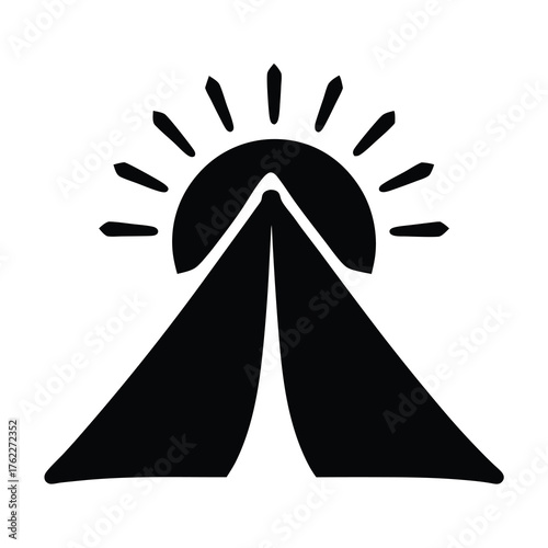 Vector sunrise over tent illustration scalable svg icon for camping adventures