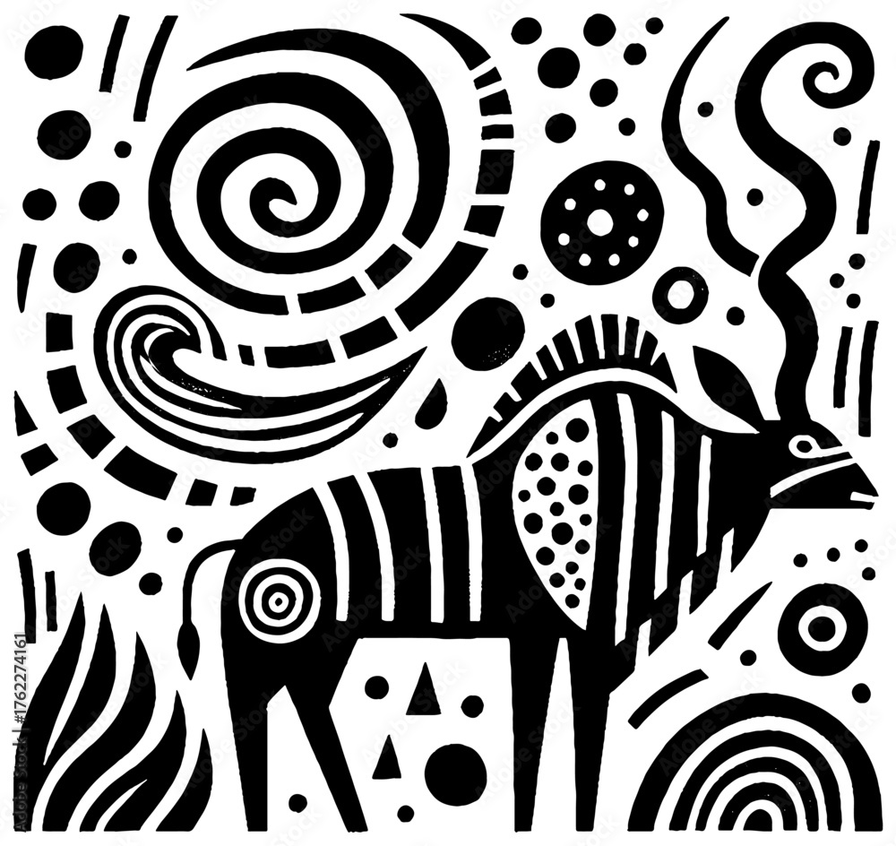 Fototapeta premium Artistic Black and White Animal Illustration with Abstract Elements.