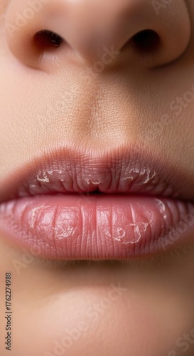 Close up dry lips of young woman