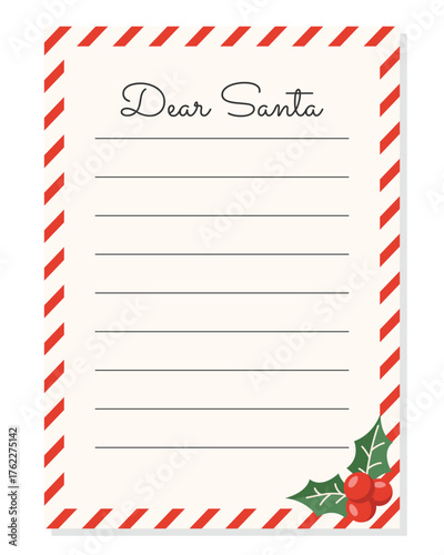 Letter to Santa Claus template. Christmas wish list for children. Vector illustration 