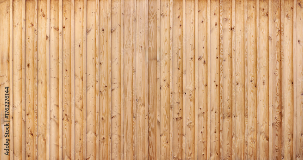 Fototapeta premium Braune Holzwand aus vertikalen, gemaserten Brettern mit aufgesetzten Leisten, komplett ohne Schrauben