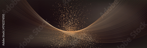 Gold abstract waves background. Golden curve lines vector illustration isolated on black Luxury glitter shiny swirl pattern. Elegant modern fashion design element.