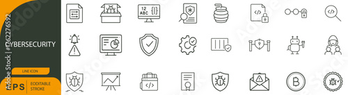 Cybersecurity Icon Set – Symbols of Digital Protection, Data Encryption, and Secure Access