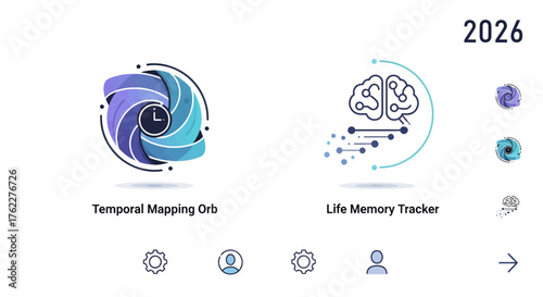 Futuristic App Interface Temporal Mapping and Life Memory Tracker - Flat Vector Icon Pack 2026