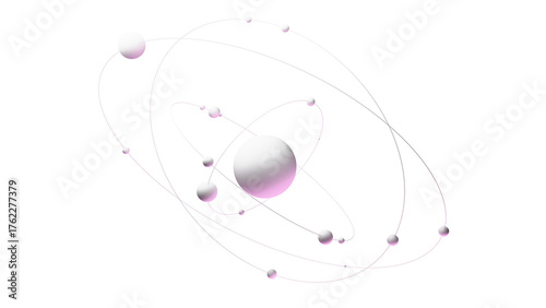 An abstract model of an atom or stellar system with a central object (the nucleus of an atom/star) and secondary objects (electrons/planets) with orbits. A model of a planet with satellites and orbits