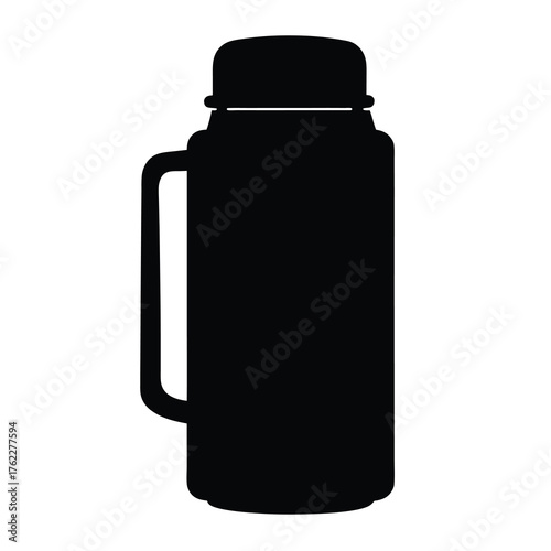 Scalable vector illustration of a black thermos bottle with handle icon