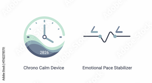 Flat vector icon pack showcasing time management and emotional regulation tools for 2026, ideal for enhancing focus and maintaining mental clarity on a white background