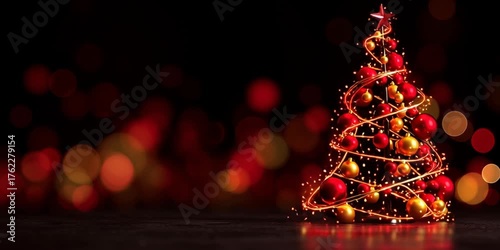 Vibrant Christmas tree adorned with sparkling ornaments and glowing lights, captured in a dynamic sequence showcasing festive ambiance and enchanting holiday spirit