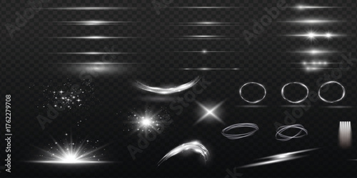 Collection of dynamic light effects and spotlights for scene illumination and design elements vector