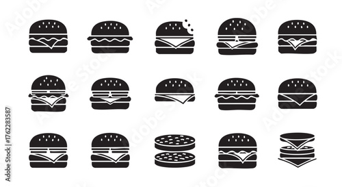 Burger icons set in black and white minimal design style