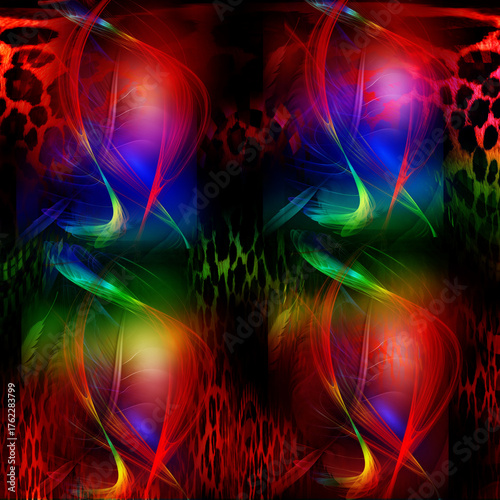 Colorful fashion print leopard designs.Fabric fashion pattern.Wave textile print design,illustration.Fractal colorful pattern.Print pattern illustration.New season fabric print.Textile fashion pattern