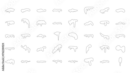 Outline Hand-Drawn Snow Caps Set. Winter decorative elements for design, icons, and illustrations.
