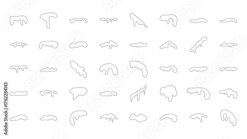 Outline Hand-Drawn Snow Caps Collection. Winter decorative elements for design, icons, and illustrations.