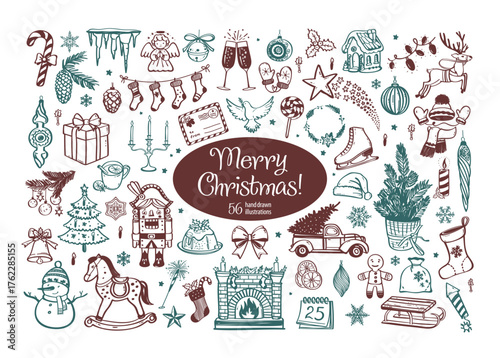 Christmas vibe hand drawn vector illustrations. Vector set with Christmas elements.
