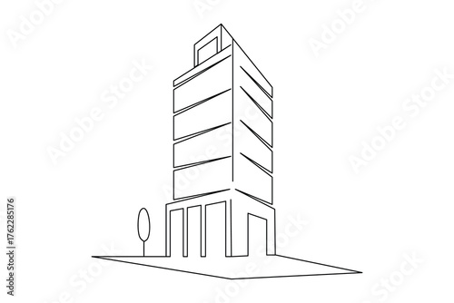 Modern office building continuous line drawing minimal city architecture design