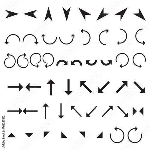 Collection of various black arrow and circular rotation symbols shown clearly