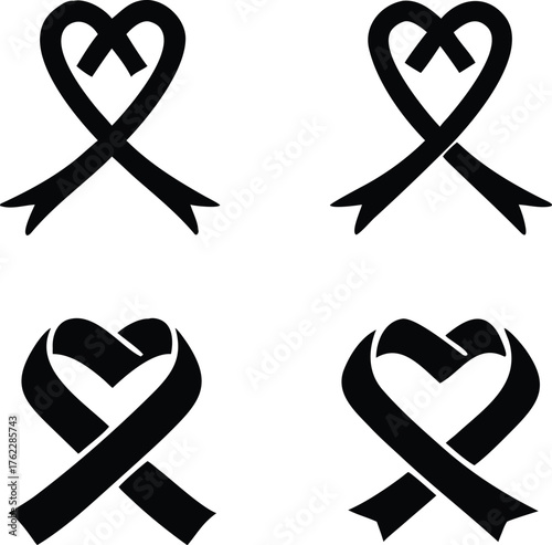 Heart Awareness Ribbon Icon Set – Love, Support & Charity Symbols Collection