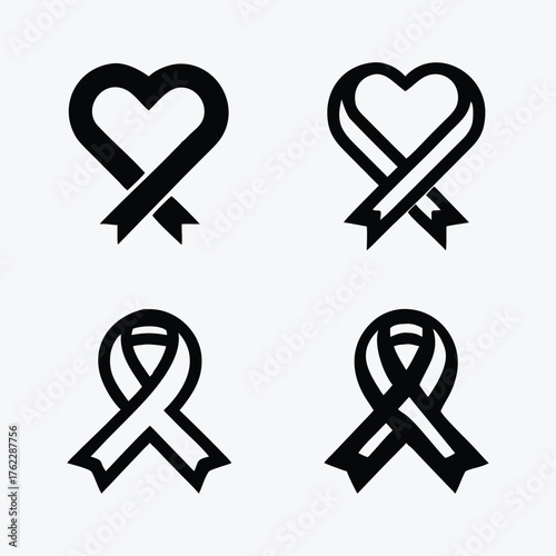 Heart Awareness Ribbon Icon Set – Love, Support & Charity Symbols Collection