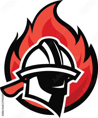 Firefighter helmet engulfed in flames, symbolizing bravery and fire safety