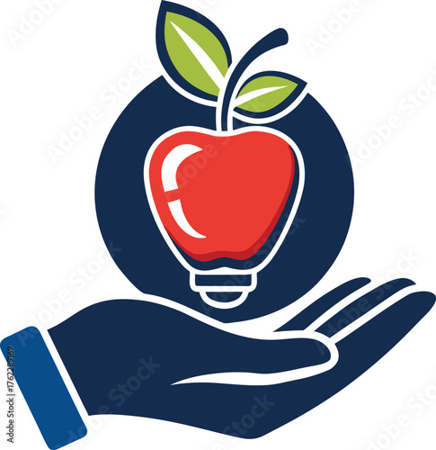 A hand holding a lightbulb with a red apple inside, symbolizing creative ideas and nourishment
