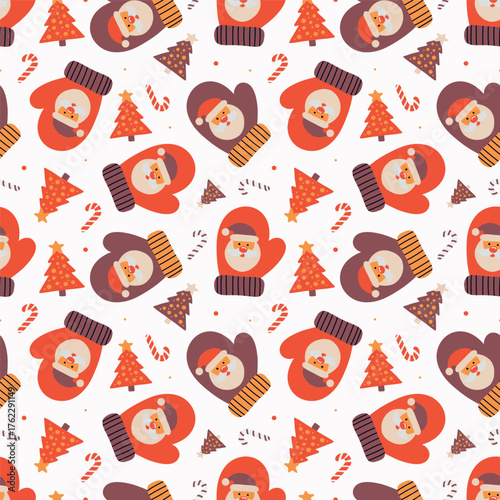 Christmas dark pattern for packaging design, funny mittens, Christmas tree.