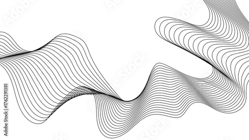 Wavy line with digital future technology concept background, wave lines pattern on white background vector in concept of technology, abstract black wave line banner template.