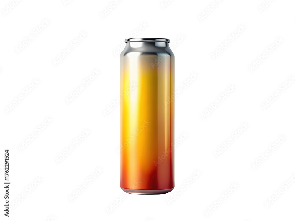 Fototapeta premium Tall aluminum can with a gradient of orange, yellow, and red isolated on transparent background, perfect for showcasing beverage or product design
