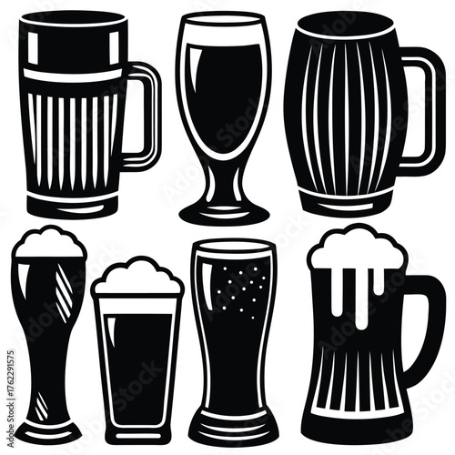 Beer Glass and Mug Silhouette Icon Set